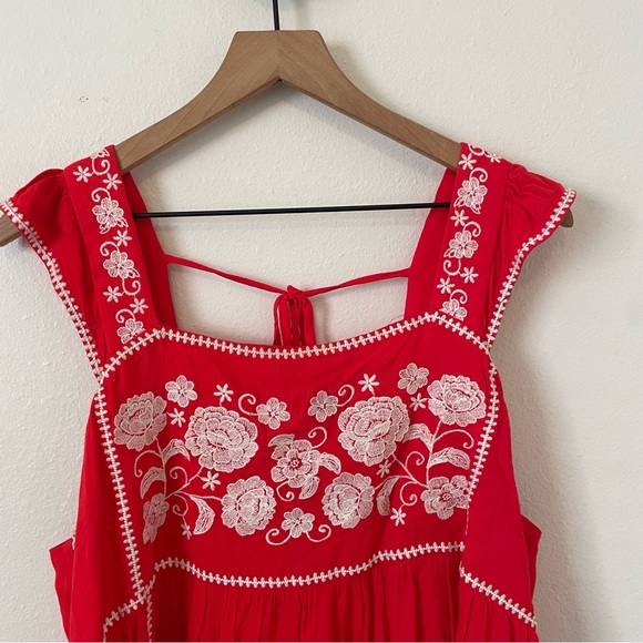 Savanna Jane Red White Embroidered Tank Top 1 X - Picture 2 of 6